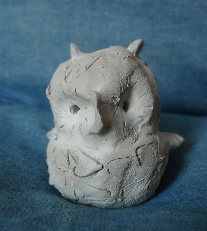 Front of clay owl by Kathryn V. White
